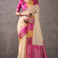 Effulgent Beige & Dark Pink Cotton Silk Saree With Lustrous Blouse Piece