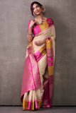 Effulgent Beige & Dark Pink Cotton Silk Saree With Lustrous Blouse Piece