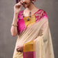 Effulgent Beige & Dark Pink Cotton Silk Saree With Lustrous Blouse Piece
