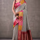 Effulgent Grey Cotton Silk Saree With Lustrous Blouse Piece