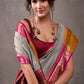 Effulgent Grey Cotton Silk Saree With Lustrous Blouse Piece