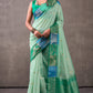 Effulgent Turquoise Cotton Silk Saree With Lustrous Blouse Piece
