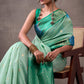 Effulgent Turquoise Cotton Silk Saree With Lustrous Blouse Piece