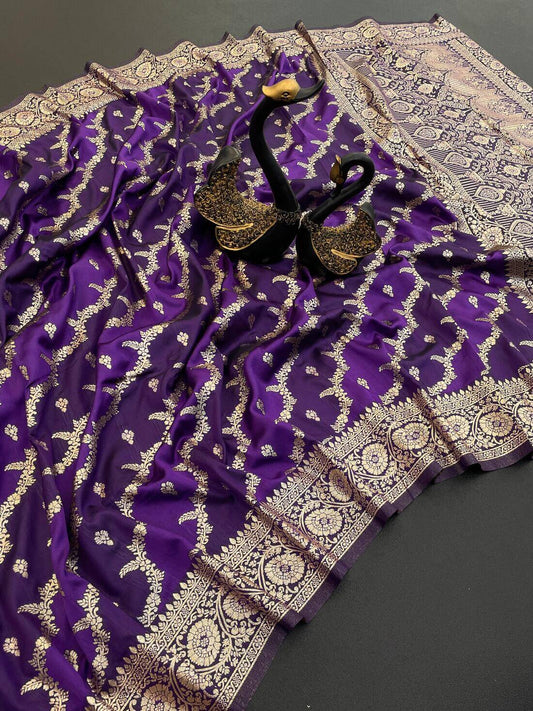 Deserving Purple Soft Banarasi Silk Saree With Classic Blouse Piece