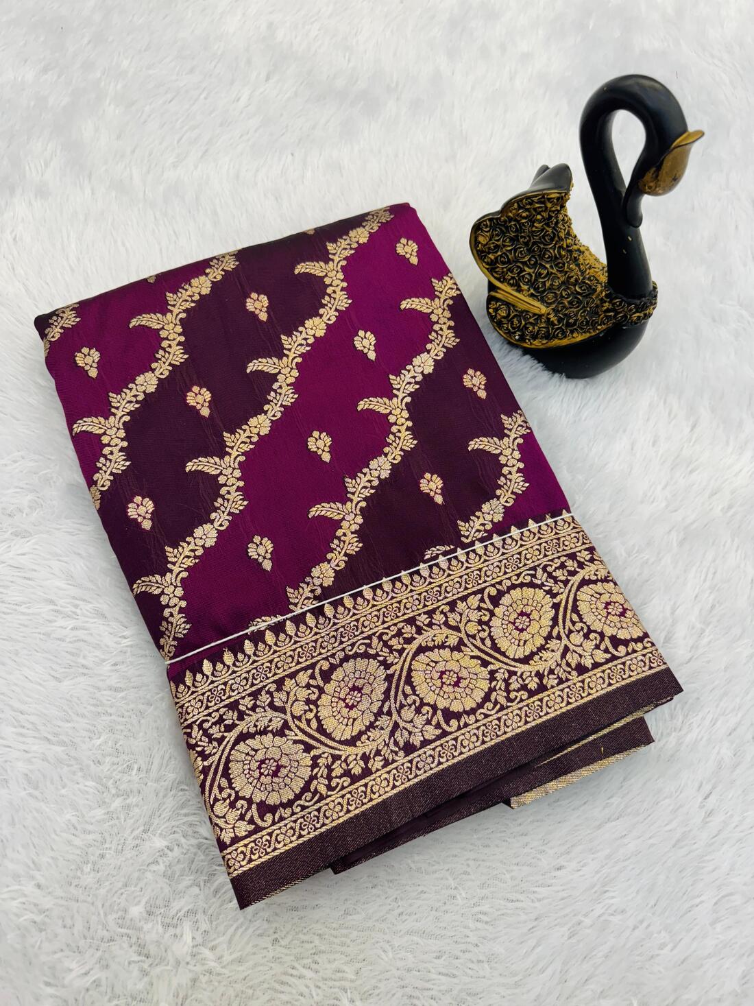 Deserving Wine Soft Banarasi Silk Saree With Classic Blouse Piece