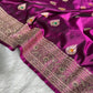 Banarasi Satin Silk Purple Saree With Smashing Blouse