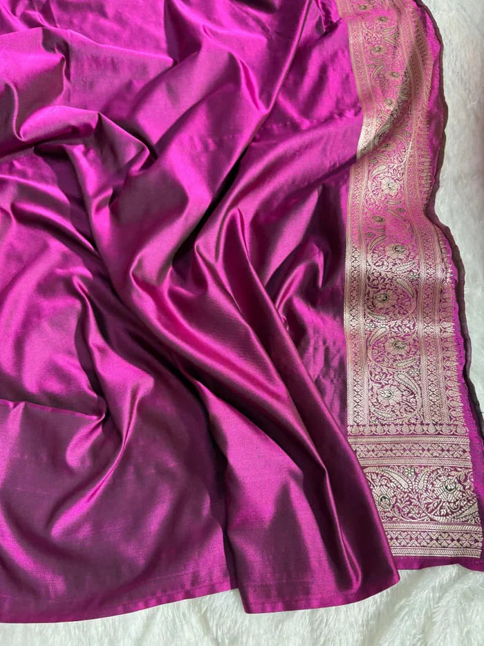 Banarasi Satin Silk Purple Saree With Smashing Blouse