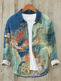 Japanese Landscape Wave Shirt – Ukiyo-E Style Linen Button-Up