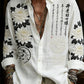 Japanese Calligraphy Floral Embroidered Shirt – Premium Zen Long Sleeve Button-Up